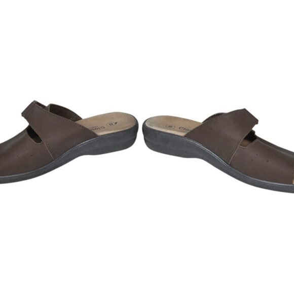 Cloud Lites Tender Tootsies Brown Leather Slide Sandals Velcro Slip On Size 8 - Picture 3 of 9